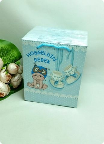 25 Li Hediyelik Bebek Patikli Karton Çanta - Poşet 14x17 Cm