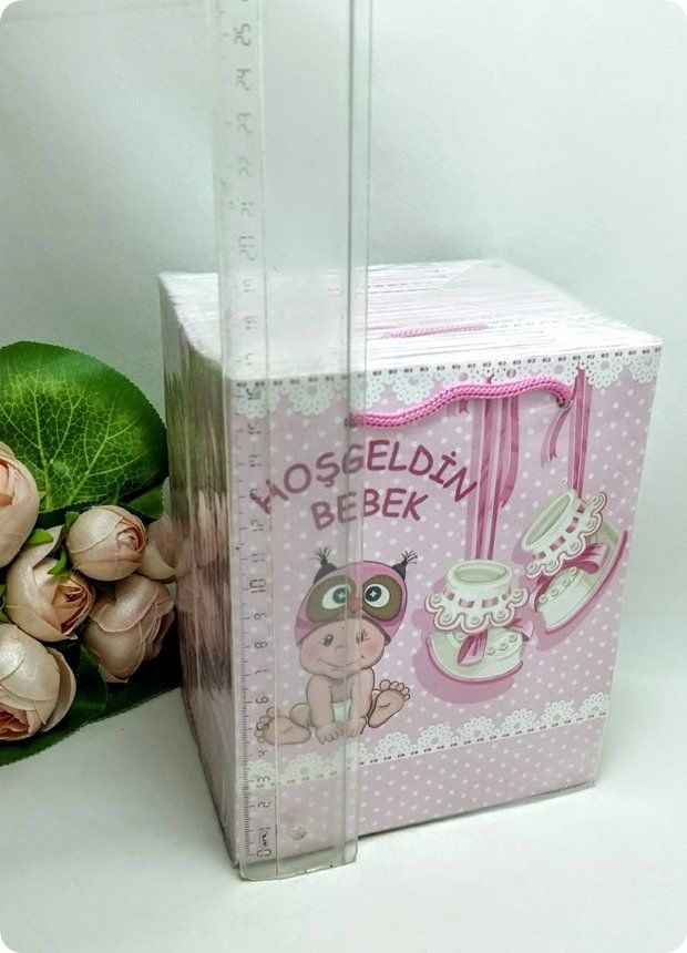 25 Li Hediyelik Bebek Patikli Karton Çanta - Poşet 14x17 Cm