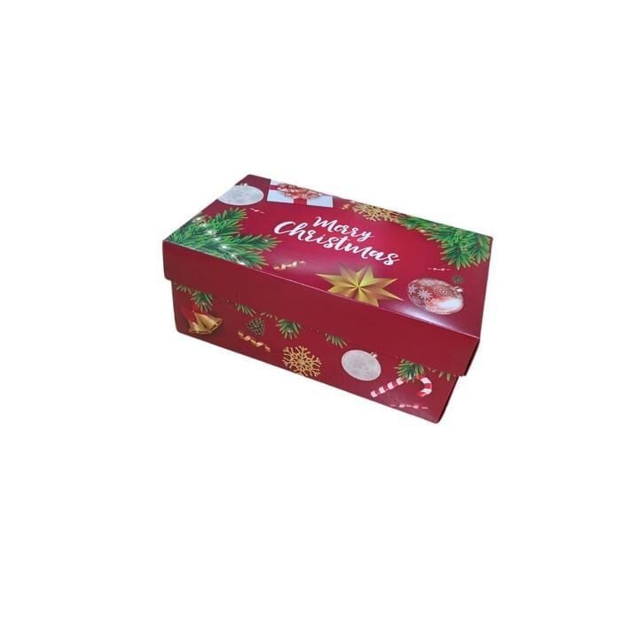 25x15x10 Cm Yılbaşı Desenli (Mery Christmas) Kırmızı Komple Karton Hediye Kutuları