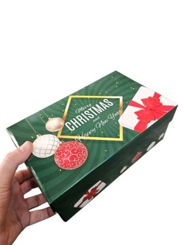 25x15x10 Cm Yılbaşı Desenli (Mery Christmas) Yeşil Komple Karton Hediye Kutuları