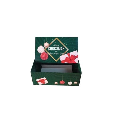 25x15x10 Cm Yılbaşı Desenli (Mery Christmas) Yeşil Komple Karton Hediye Kutuları