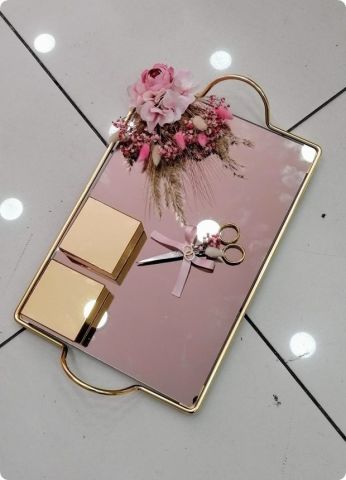 Süslü Siyah aynalı metal damat / tepsi set