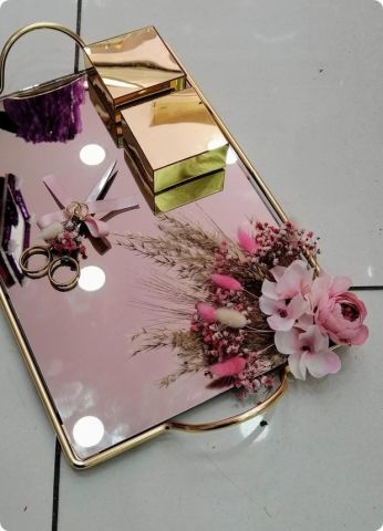 Süslü Siyah aynalı metal damat / tepsi set