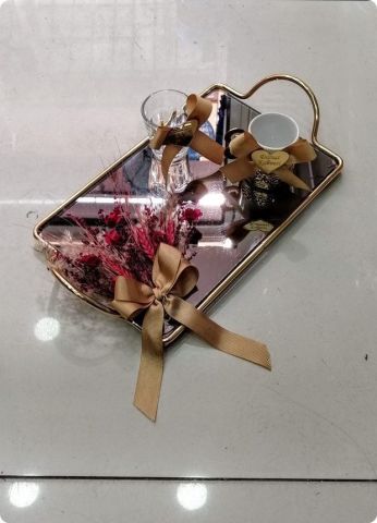 Süslü Siyah aynalı metal damat / tepsi set