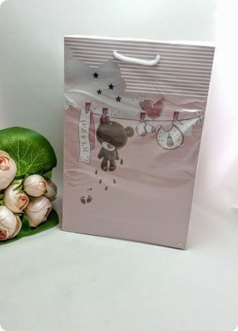 25 Li Hediyelik Ayıcıklı Karton Çanta - Poşet 14x17 Cm