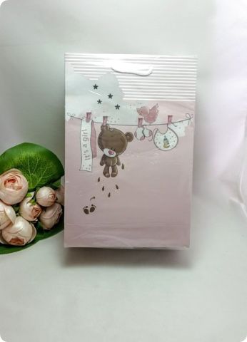 25 Li Hediyelik Ayıcıklı Karton Çanta - Poşet 14x17 Cm