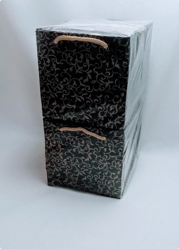 50 Li 11x11 Cm Siyah Zeminli Sarmaşık Desenli Karton Çanta/Poşet