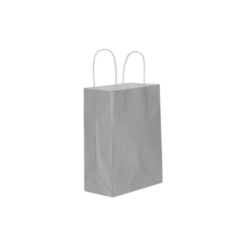 25 Li 11x16 cm Büküm Saplı Düz Gümüş Kağıt Çanta-Poşet