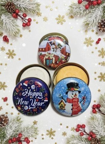 20 Li Yılbaşı Desenli Bombeli Metal Teneke Kutulu Doğal Sabun