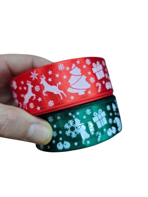 3 Cm (20 Mt.) Yılbaşı Geyikli Saten Kurdele