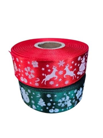 3 Cm (20 Mt.) Yılbaşı Geyikli Saten Kurdele