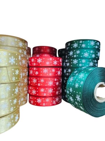 2 Cm (20 Mt.) Yılbaşı Kar Taneli Saten Kurdele