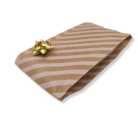 15x33 cm Beyaz Çizgili Şamua Kraft Körüklü Kese Kağıdı 500gr 60 - 70 Adet