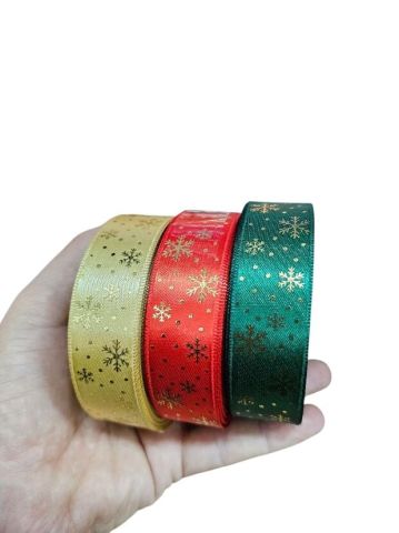 2,5 Cm (20 Mt.) Yılbaşı Kar Taneli Saten Kurdele