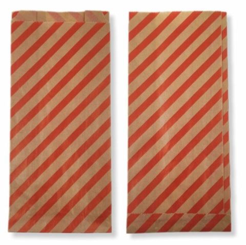 15x33 cm Kırmızı Çizgili Şamua Kraft Körüklü Kese Kağıdı 500gr 60 - 70 Adet