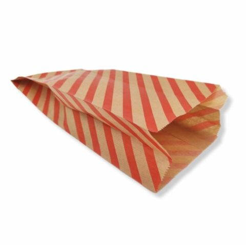 15x33 cm Kırmızı Çizgili Şamua Kraft Körüklü Kese Kağıdı 500gr 60 - 70 Adet