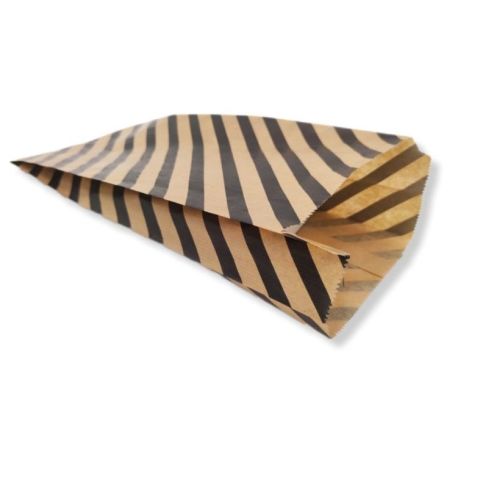 15x33 cm Siyah Çizgili Şamua Kraft Körüklü Kese Kağıdı 500gr 60 - 70 Adet