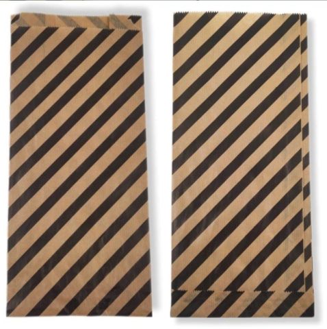 15x33 cm Siyah Çizgili Şamua Kraft Körüklü Kese Kağıdı 500gr 60 - 70 Adet