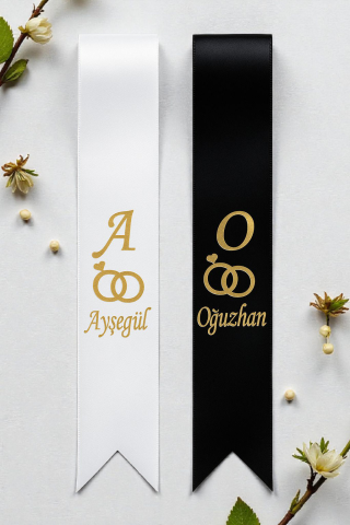 İsme özel siyah & beyaz  takı kurdelesi