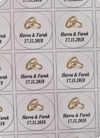 Alyans Nikah Şekeri Yuvarlak etiket 1 Sayfa(54 adet)