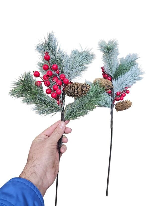 Karlı Çam kozalaklı Narlı uzun Stick Yılbaşı Dalı