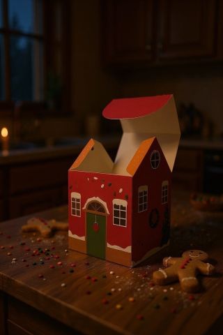 12 Li Yılbaşı Ev Tasarımlı Yeşil Çatılı Kutu Çanta