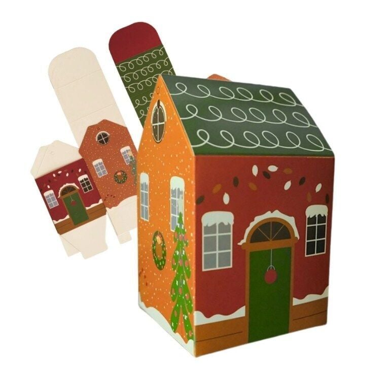 12 Li Yılbaşı Ev Tasarımlı Yeşil Çatılı Kutu Çanta