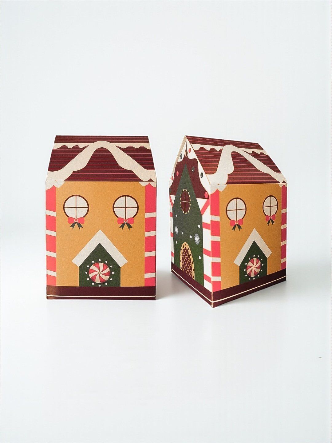 12 Li Yılbaşı Ev Tasarımlı Karlı Kahve Çatılı Kutu Çanta