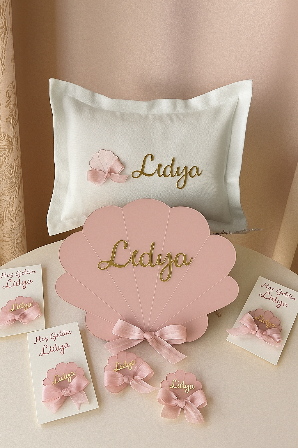 Pembe İstiridye Pleksi Kapı süsü & Takı Yastığı & Hediyelik