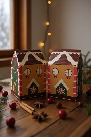 12 Li Yılbaşı Ev Tasarımlı (3 Farklı desen) Çatılı Kutu Çanta