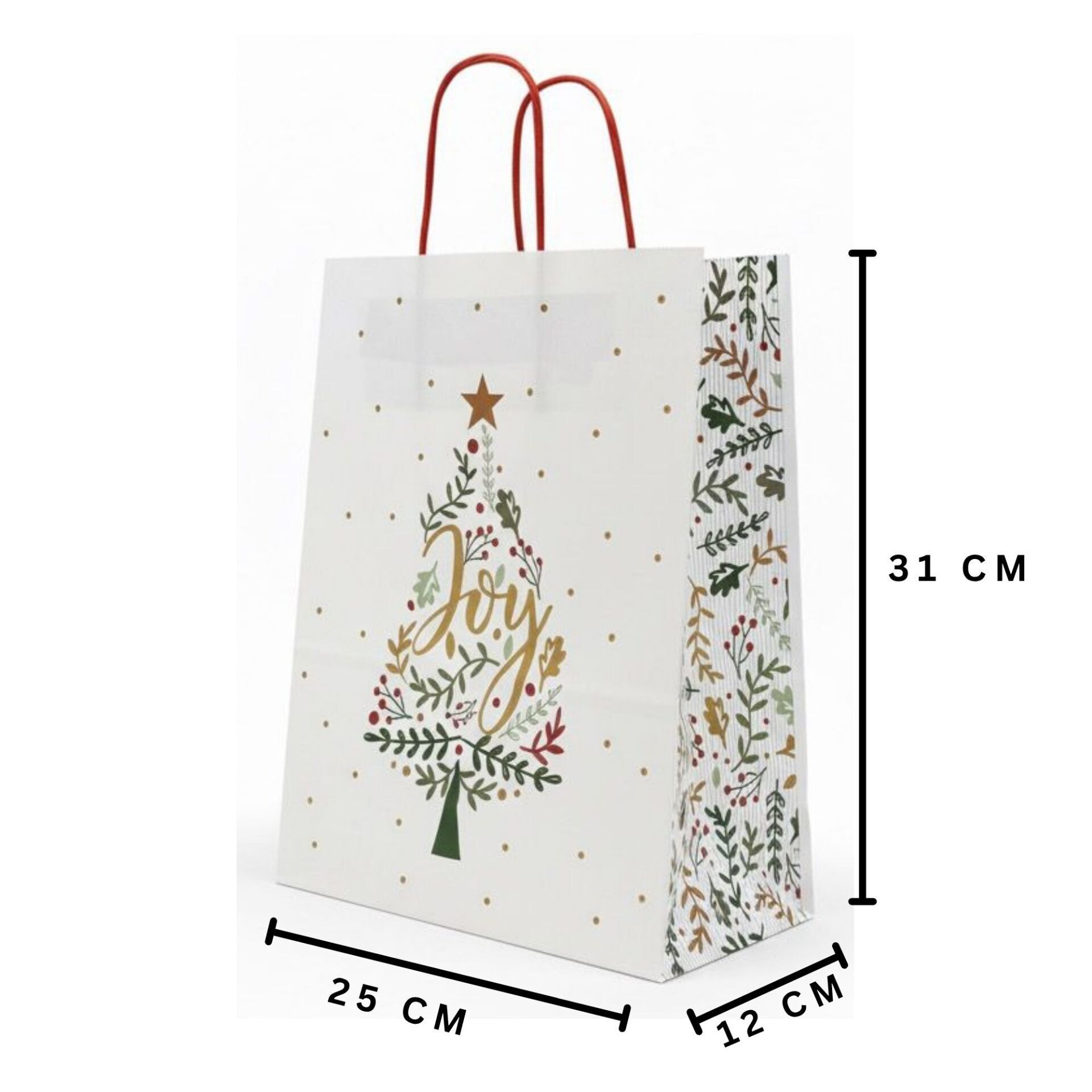 25 Li 25x31 cm Büküm saplı Yılbaşı Ağaçlı Kağıt Çanta-Poşet