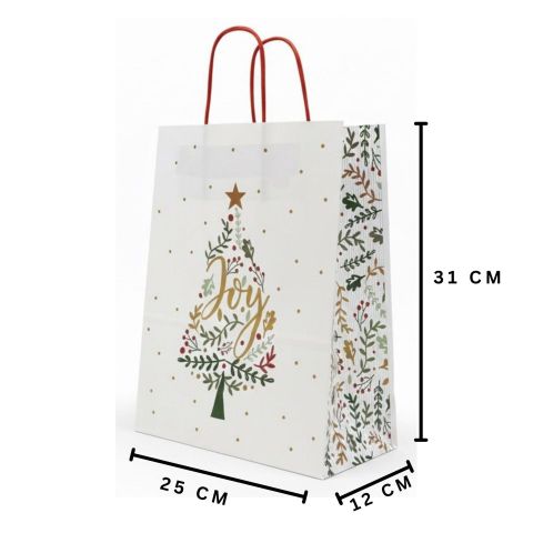 25 Li 25x31 cm Büküm saplı Yılbaşı Ağaçlı Kağıt Çanta-Poşet