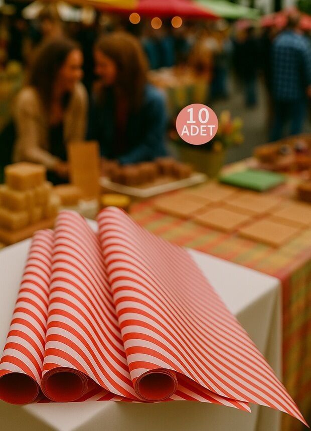 10 lu Beyaz Kırmızı (Verev çizgili) Hediye Paketi / Buket Kağıdı