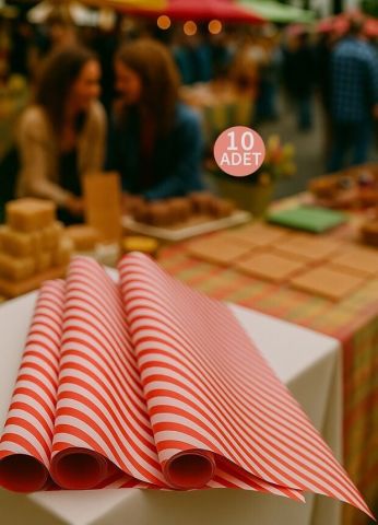 10 lu Beyaz Kırmızı (Verev çizgili) Hediye Paketi / Buket Kağıdı