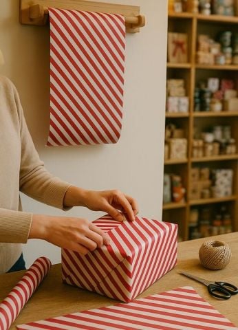 10 lu Beyaz Kırmızı (Verev çizgili) Hediye Paketi / Buket Kağıdı