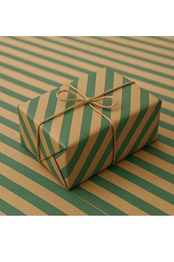 10 lu Kraft Yeşil (Verev çizgili) Hediye Paketi / Buket Kağıdı