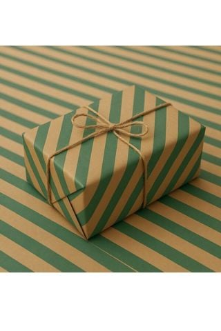 10 lu Kraft Yeşil (Verev çizgili) Hediye Paketi / Buket Kağıdı