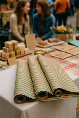 10 lu Kraft Yeşil (Verev çizgili) Hediye Paketi / Buket Kağıdı