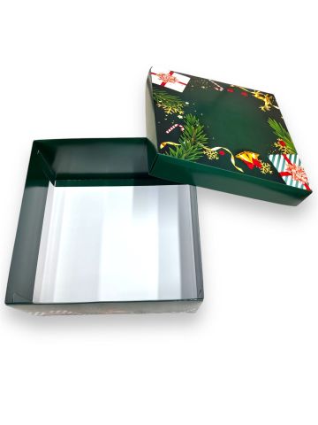 25x25x12 Yeşil Yılbaşı Karton Kutu
