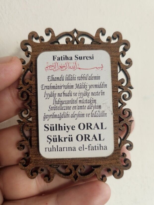 İsme Özel Çift Kat Ahşap Fatiha Baskılı Magnet