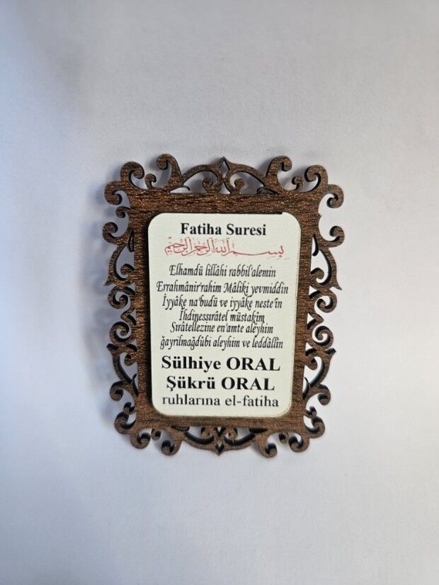 İsme Özel Çift Kat Ahşap Fatiha Baskılı Magnet