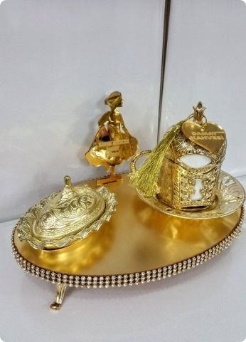 Oval Tepsili Damat Kahve Fincanı / Lokumluk Seti