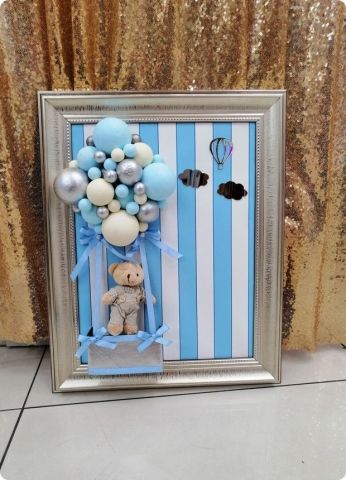 Ahşap Çerçeveli YANDAN SÜSLÜ  Salıncaklı balonlu Bebek Kapı Süsü