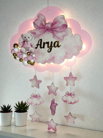 Toplu Işıklı fiyonk dekorlu bulut kapı süsü