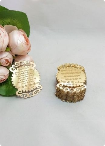 Oval Tırtıklı Pleksi Ayna Nikah / Bebek Şekeri