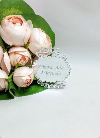 Oval Tırtıklı Pleksi Ayna Nikah / Bebek Şekeri