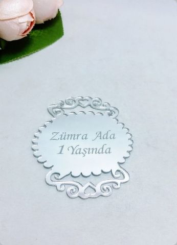 Oval Tırtıklı Pleksi Ayna Nikah / Bebek Şekeri