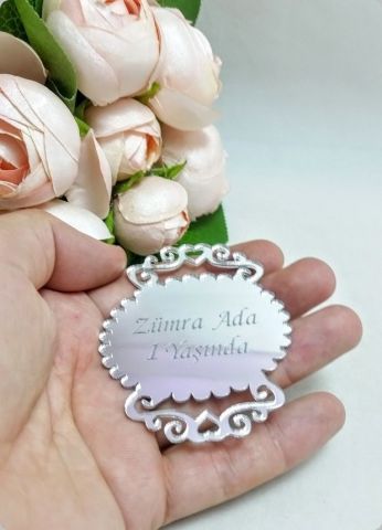 Oval Tırtıklı Pleksi Ayna Nikah / Bebek Şekeri