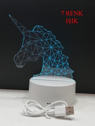 3D Işıklı Unicorn Gece Lambası 3