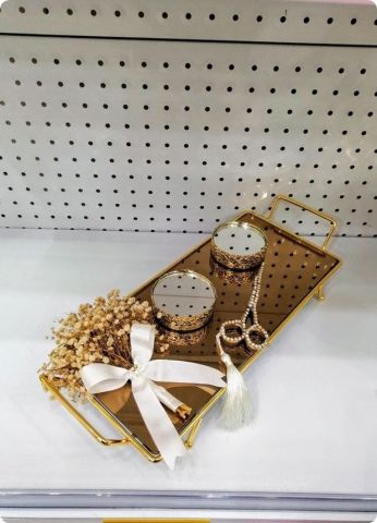Süslü Aynalı Saplı Damat Kahvesi / Yüzük Tepsisi